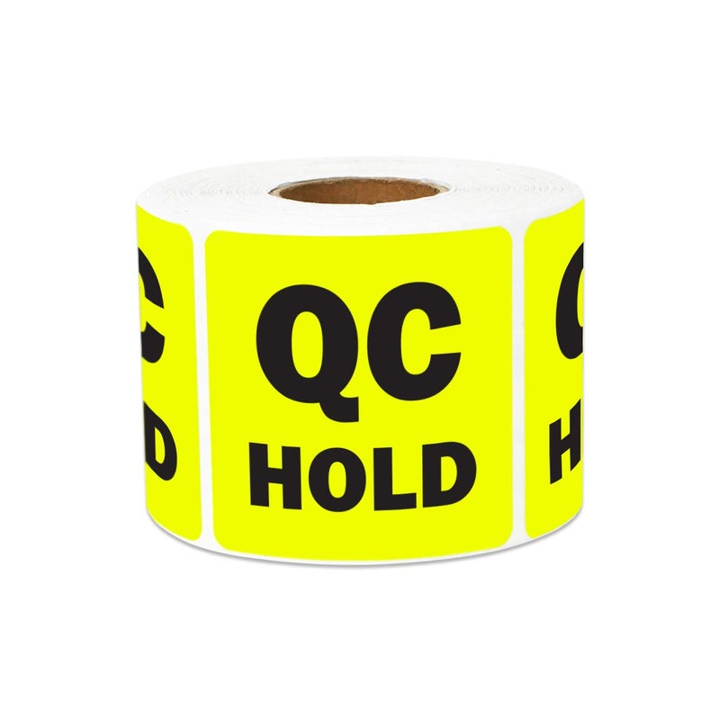OfficeSmartLabels QC Hold Stickers - 2 x 2 Inch Square Fluorescent Yellow Color Coding QC Hold Labels for Quality Control Production Line Warehouse Inventory Management Inspection Stickers - 300 Labels/Roll - Image 1